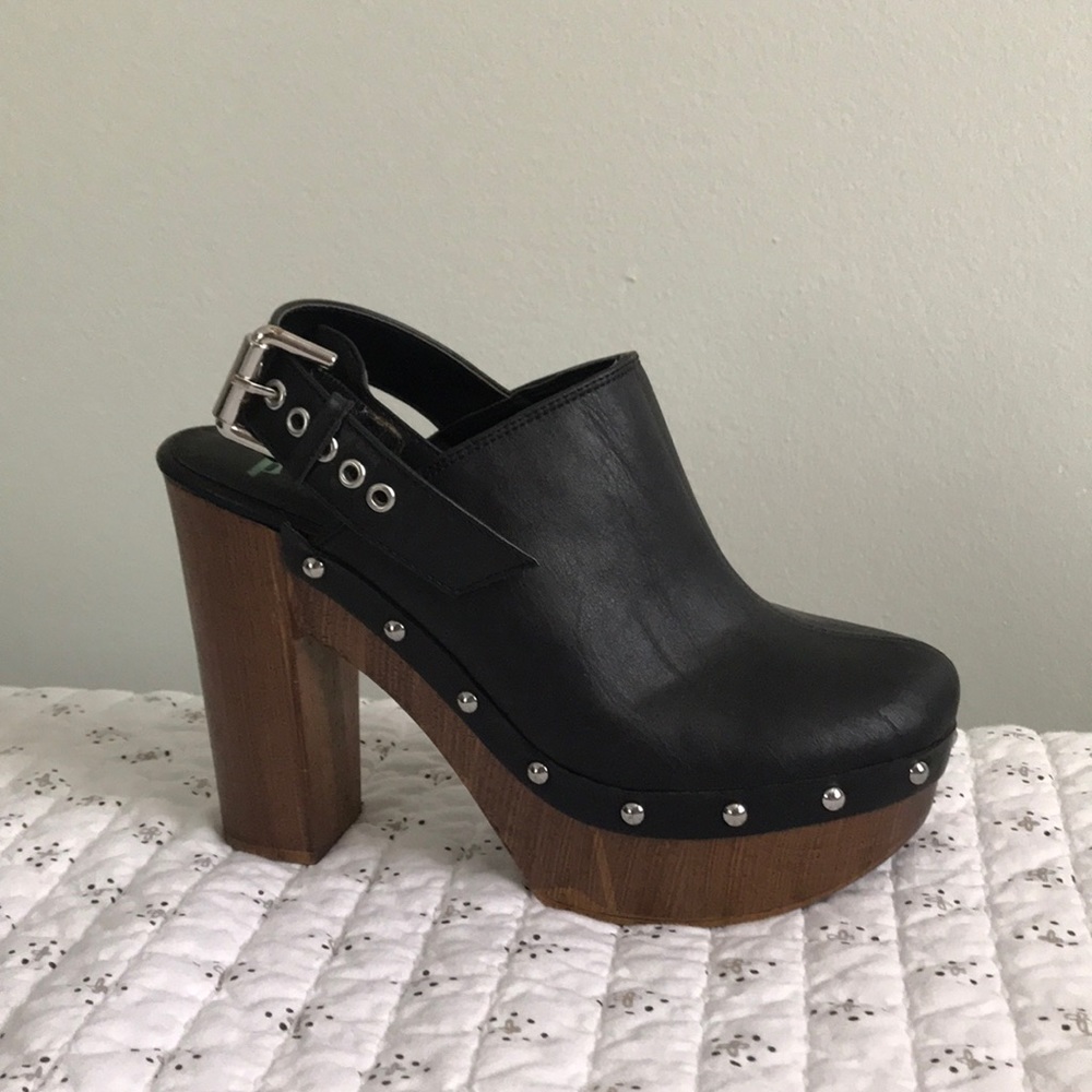 Plume by Faryl Robin Wooden Platform Clogs